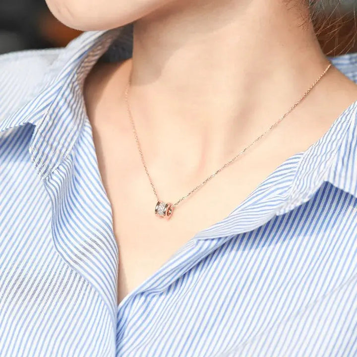 Zircon Inlaid Wheeley Necklace - Silver - Salty Accessories