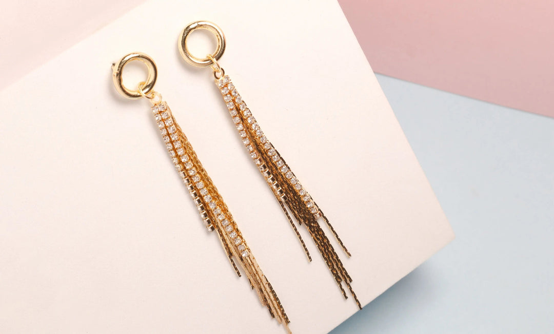 Zirconia Line Tassel Earrings - Salty Accessories