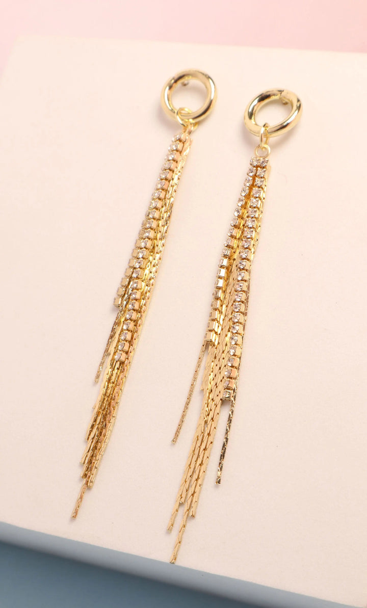 Zirconia Line Tassel Earrings - Salty Accessories