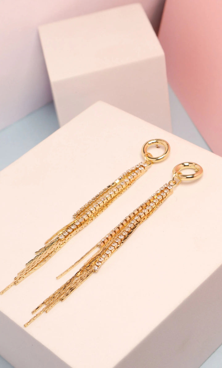 Zirconia Line Tassel Earrings - Salty Accessories