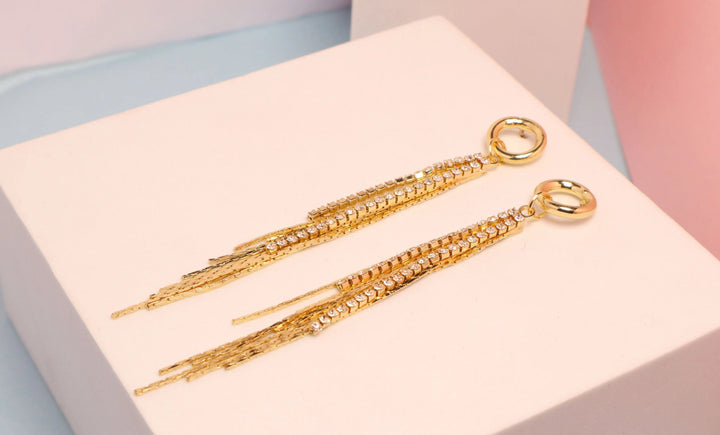 Zirconia Line Tassel Earrings - Salty Accessories
