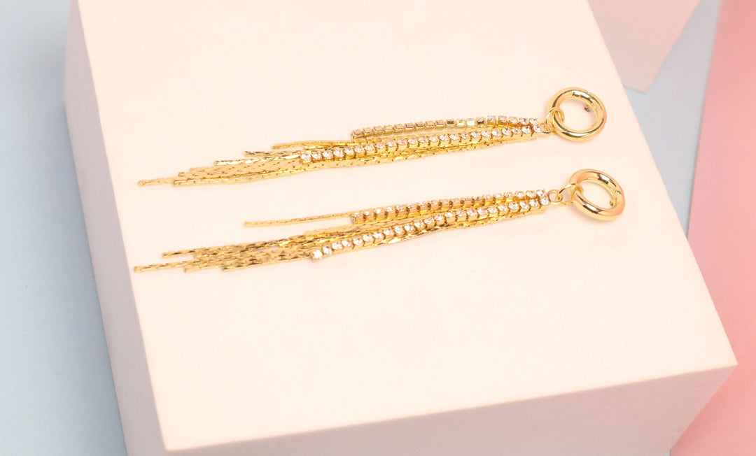 Zirconia Line Tassel Earrings - Salty Accessories