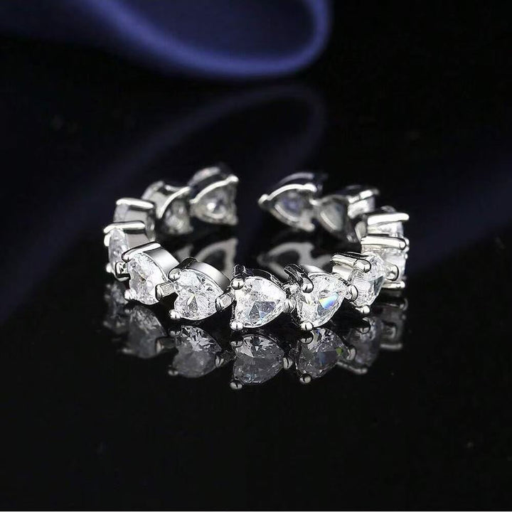 Silver Heart Tennis Ring
