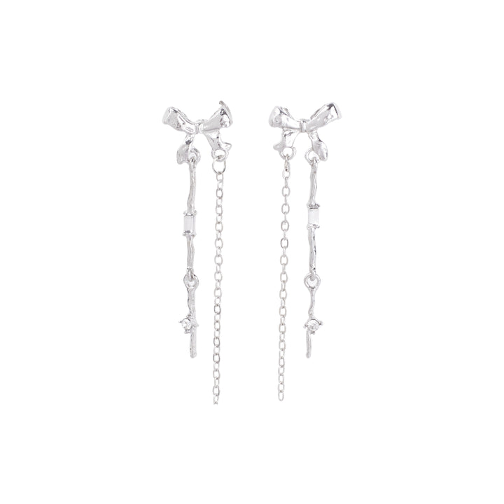 Sparkling Stone Bow Tassel Studs