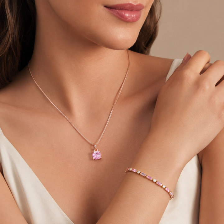 Rosie Royale Tennis Bracelet with Cupid Gem Necklace Set