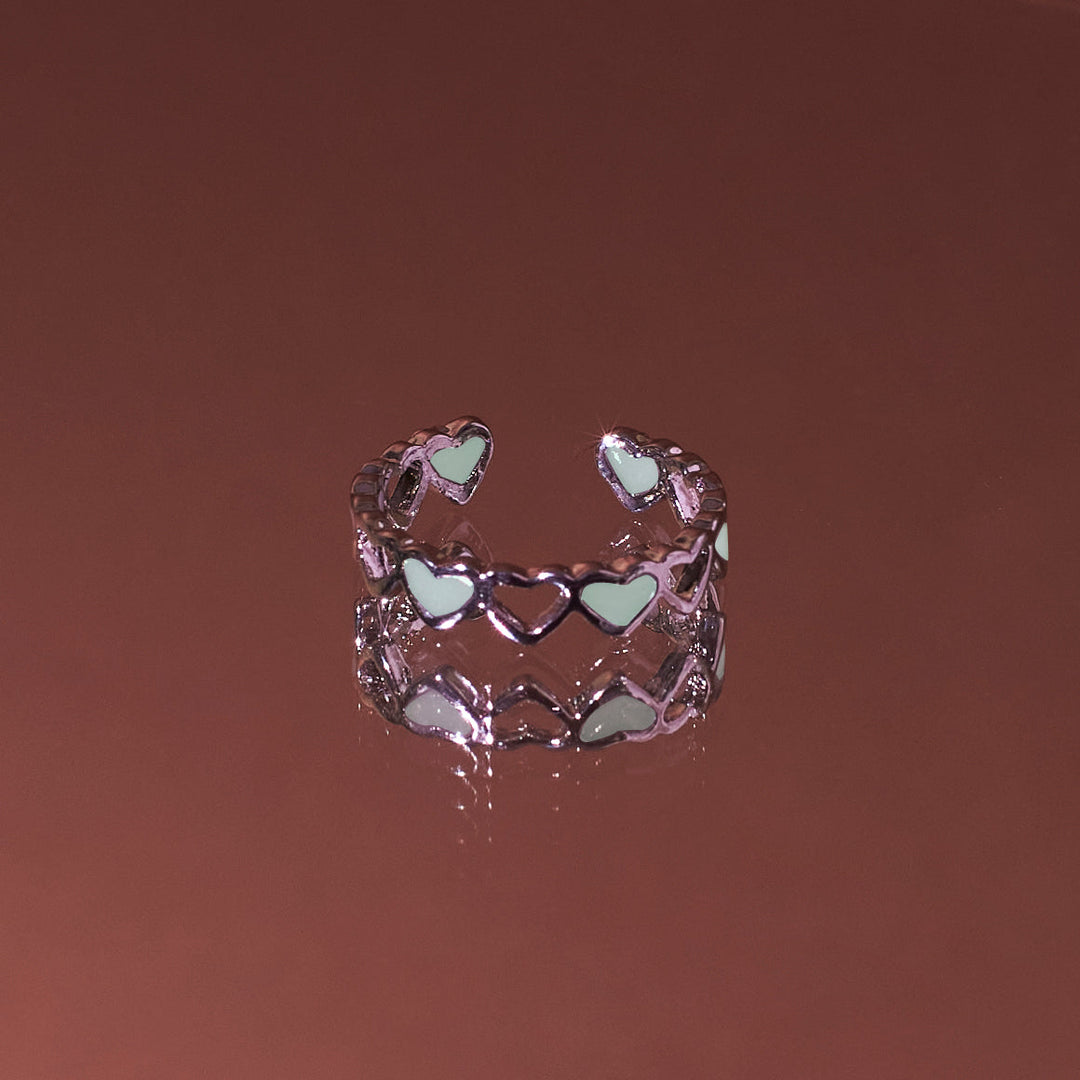 Glow in the Dark Sparkler Heart Ring - Green - Salty Accessories