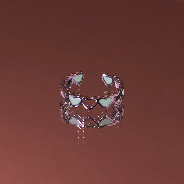 Glow in the Dark Sparkler Heart Ring - Green