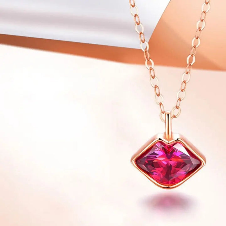 Pink Lips Gold Charm Necklace - Salty Accessories