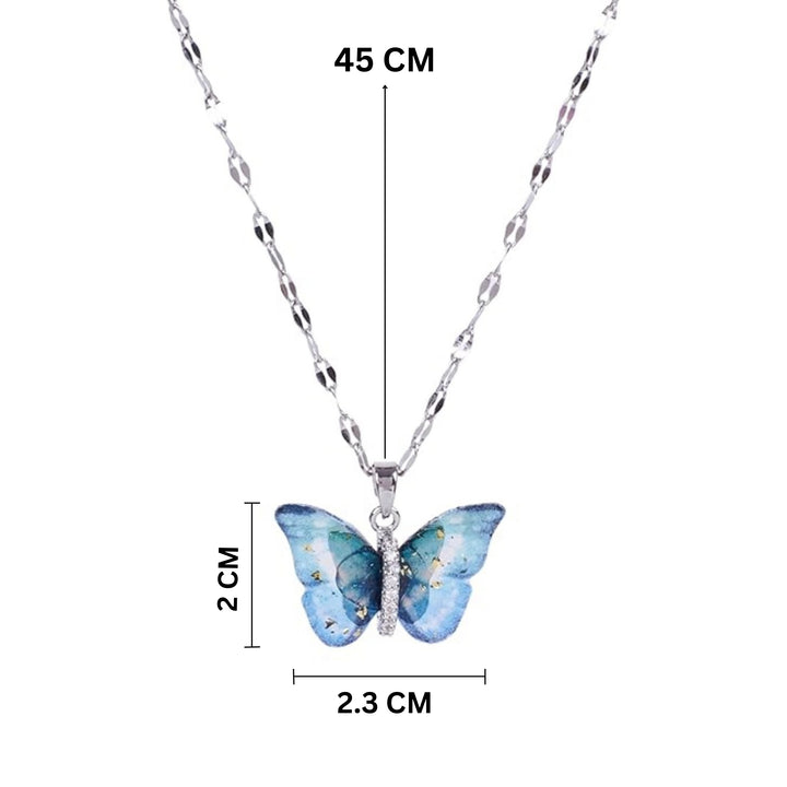 Vibrant Blue Silver Winged Beauty Necklace - Salty Accessories