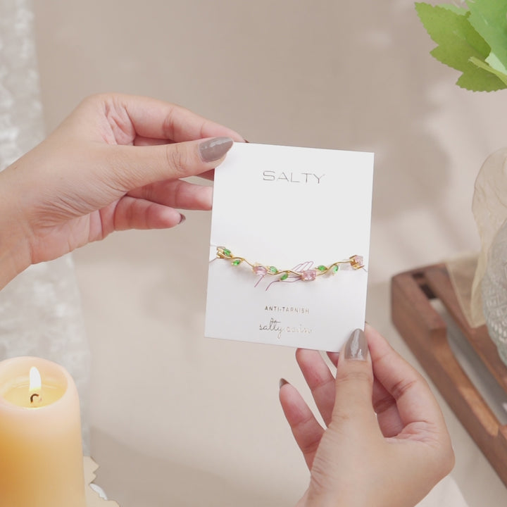 Tulip Crystal Vine Bracelet - Gold-Pink-Green