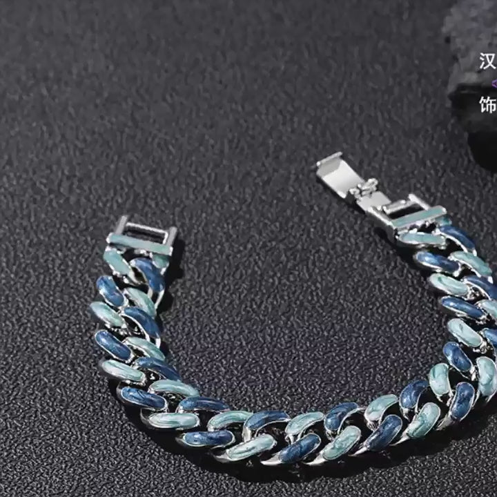 Fjord Cuban Bracelet in Silver Blue Finish