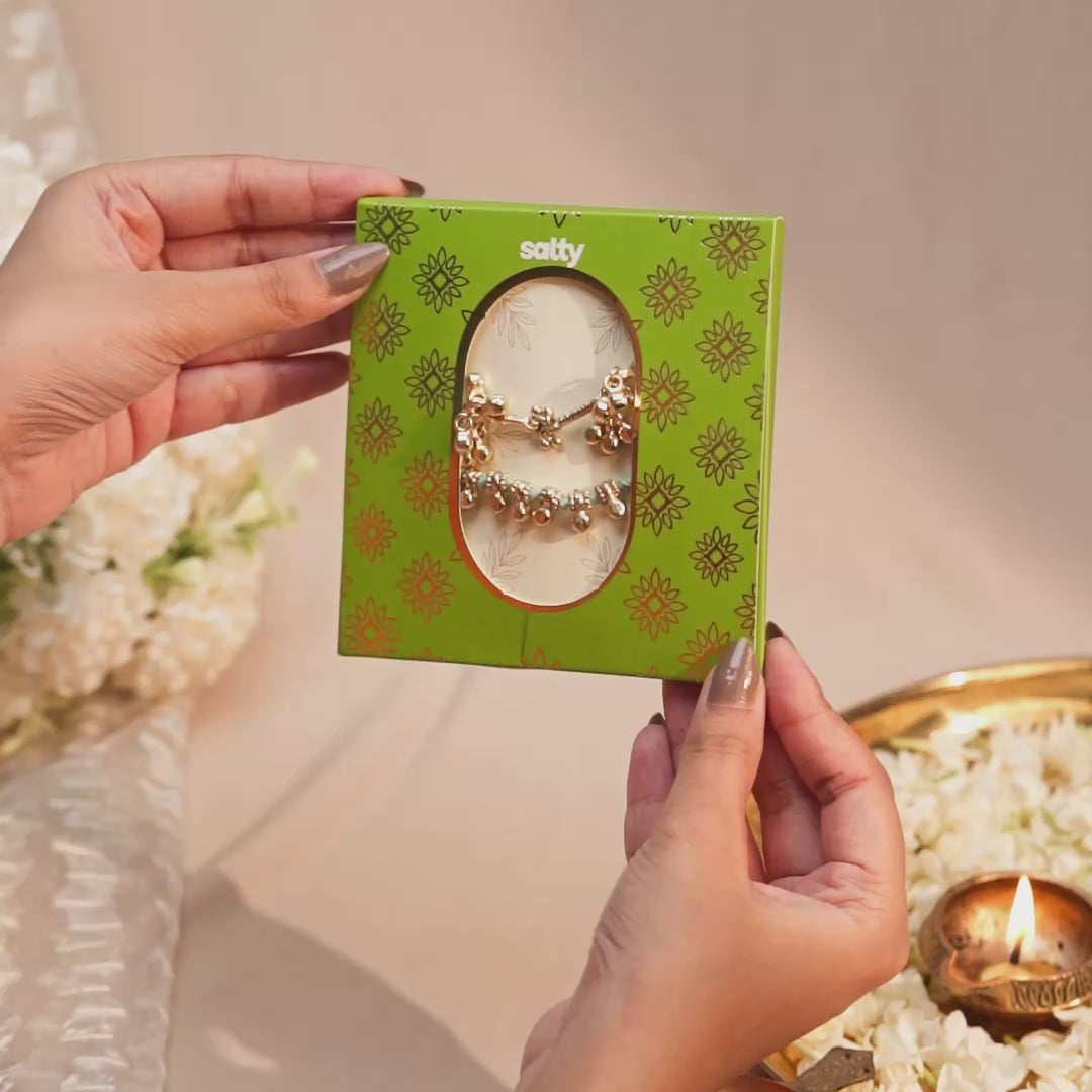 Gold and Mint Ghungroo Rakhi Bandhan Rakhi For Bhaiya and Bhabhi
