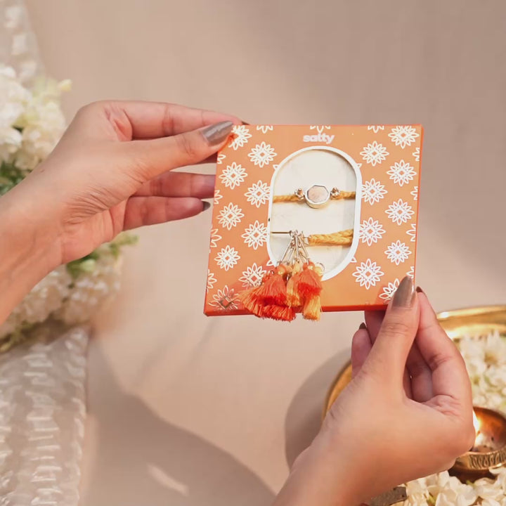 Enamel Orange Rakhi Bandhan Lumba Rakhi For Bhaiya and Bhabhi