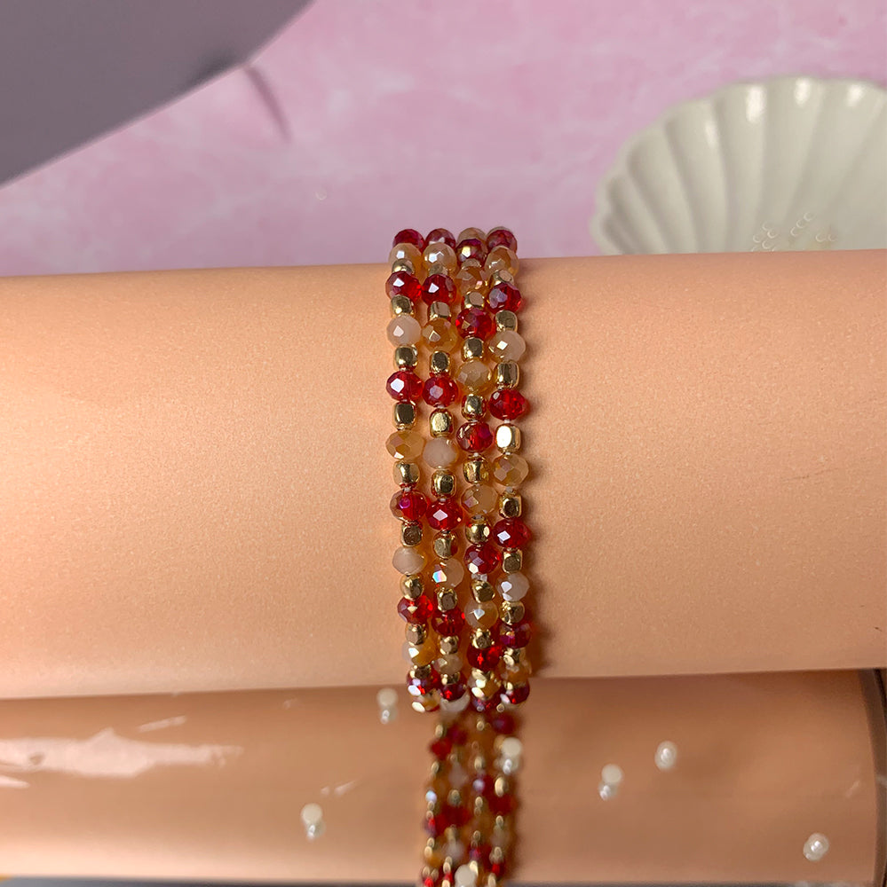 set of 4 Fiery Red Crystal Bracelet Salty