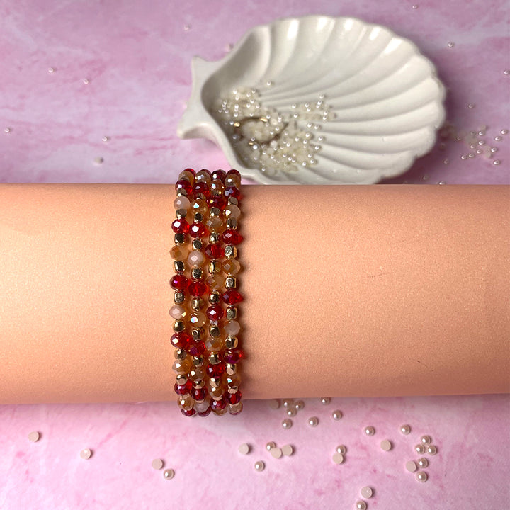 set of 4 Fiery Red Crystal Bracelet Salty