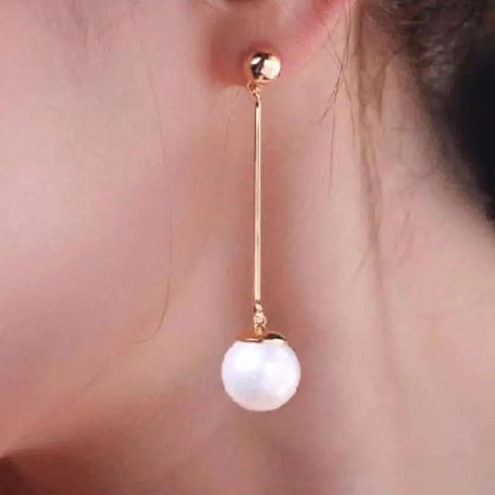 Pearl Long Tassel Bar Drop Earring - Gold