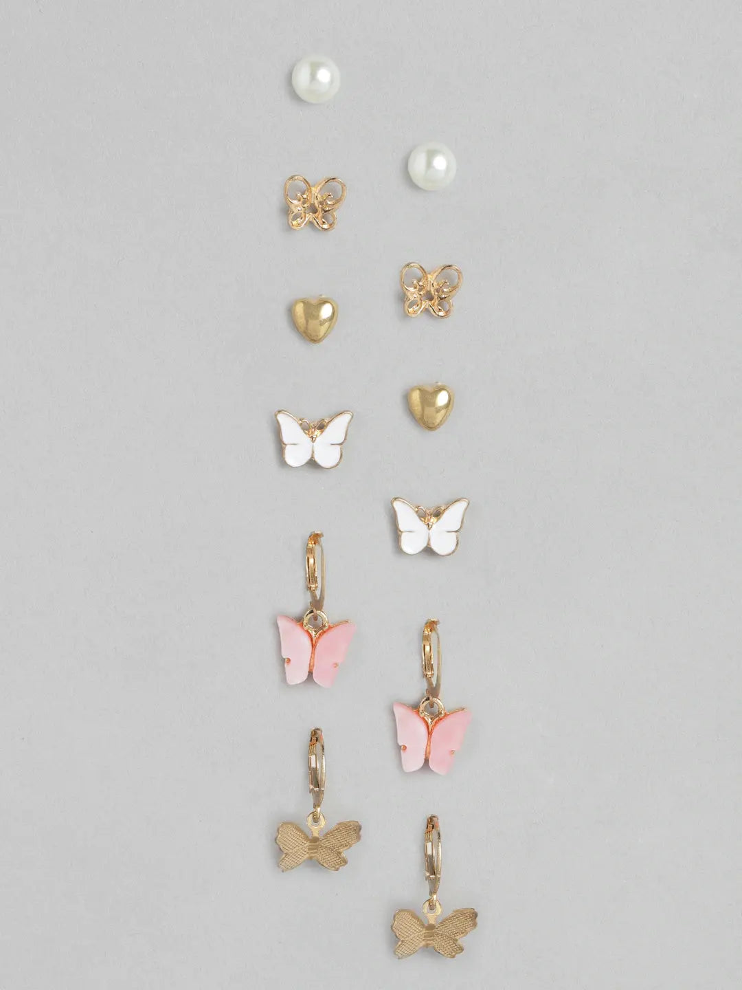 Set of 6 Butterfly Drop Earrings and Studs
