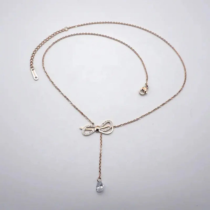 Adjustable Bow Hanging Rose Gold Necklace