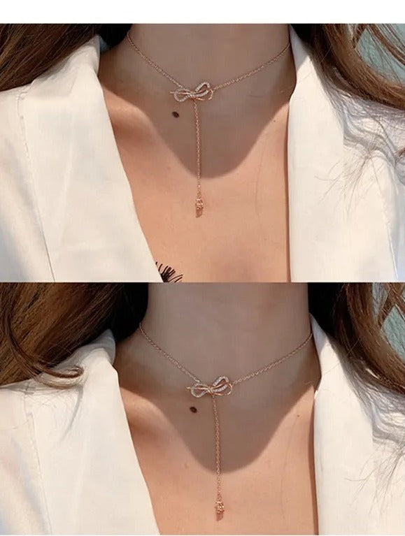 Adjustable Bow Hanging Rose Gold Necklace