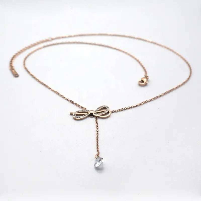 Adjustable Bow Hanging Rose Gold Necklace