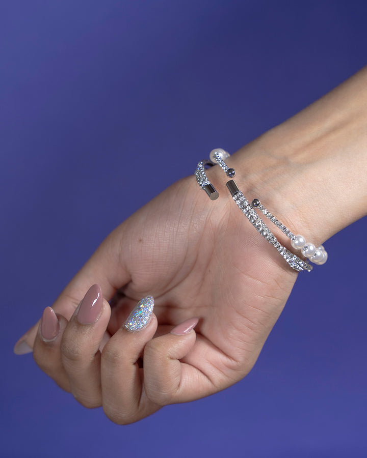 Dazzling Stackable Diamonds Cuff bracelet (Set of 2) - Silver