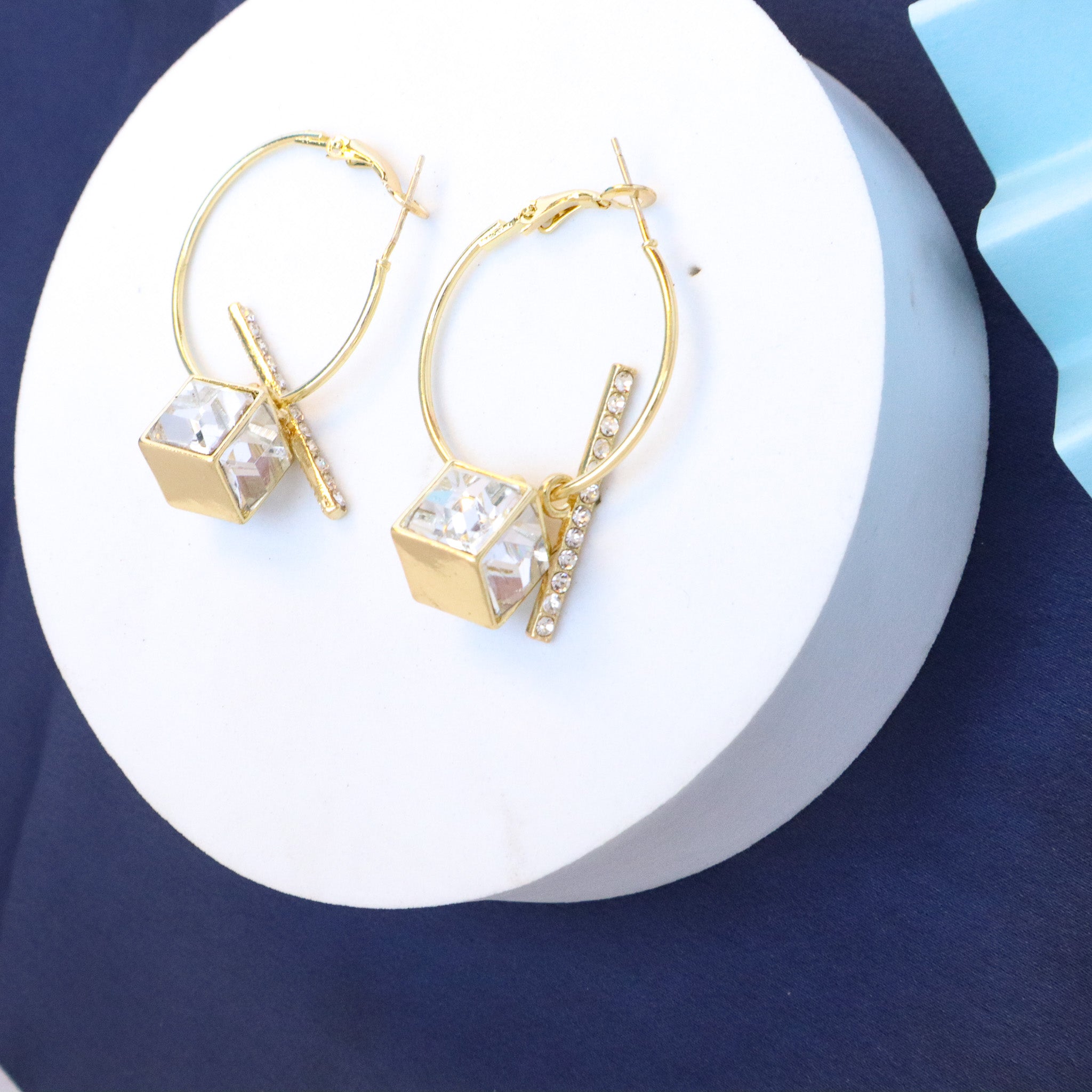 Golden crystal hoop earrings - Cornflower Blue - Accessories with Style