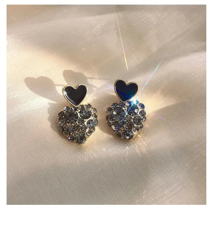 Black Double Heart Studded Drop In Trend Studs