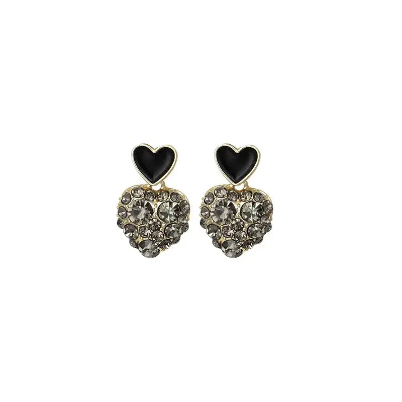 Black Double Heart Studded Drop In Trend Studs
