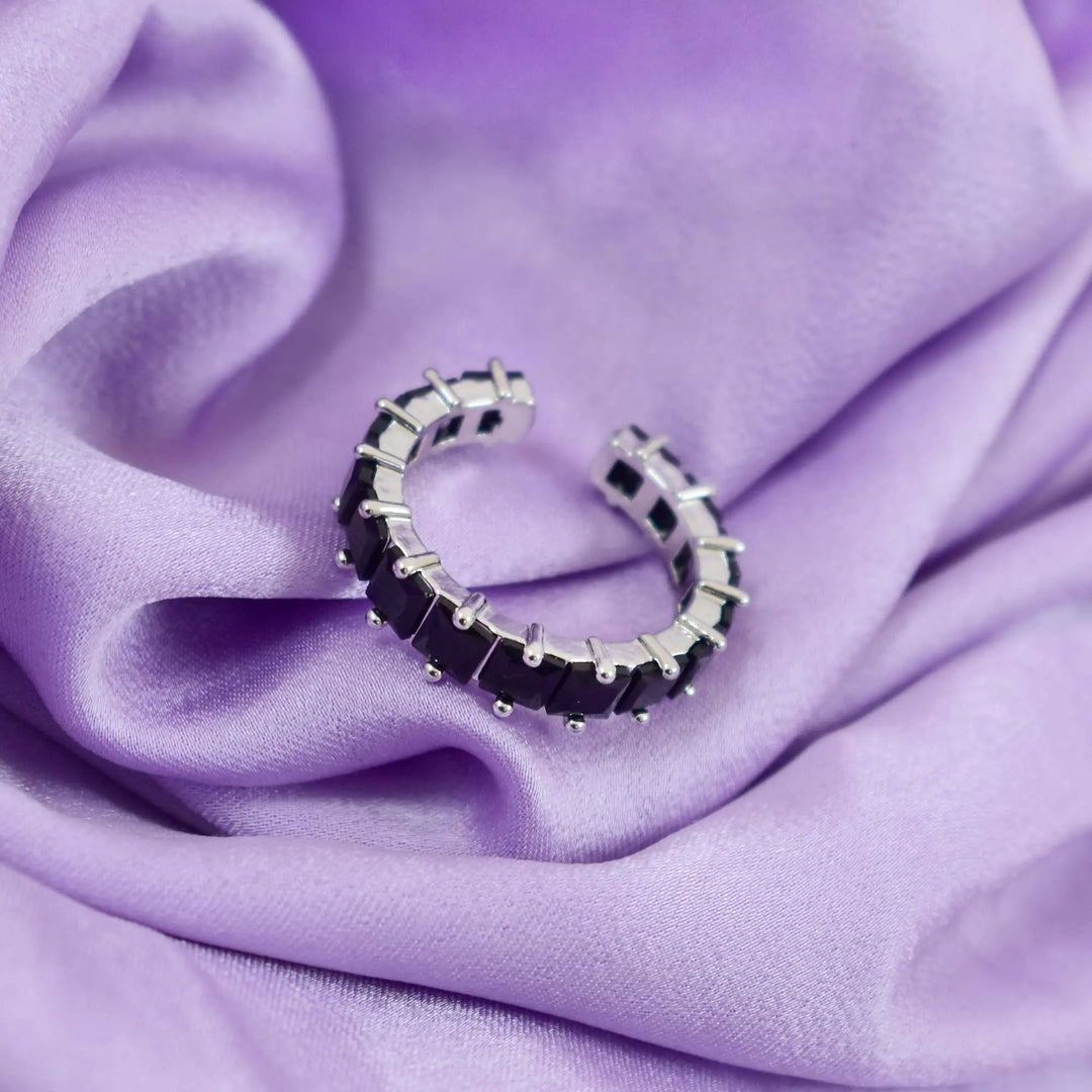 Black Cubic Tennis Ring - Silver