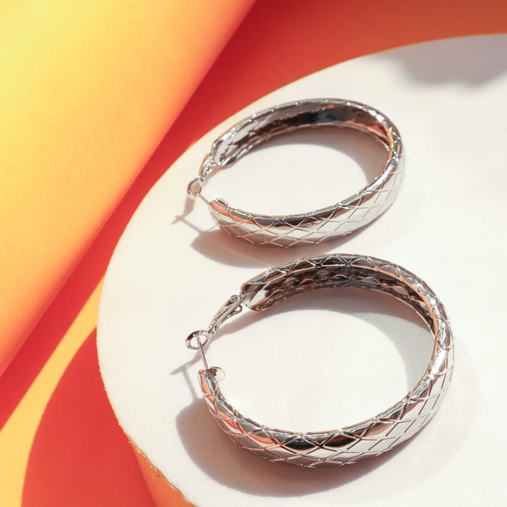 Boho Detailed silver hoops