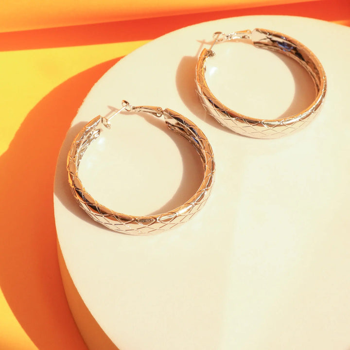 Boho Detailed silver hoops