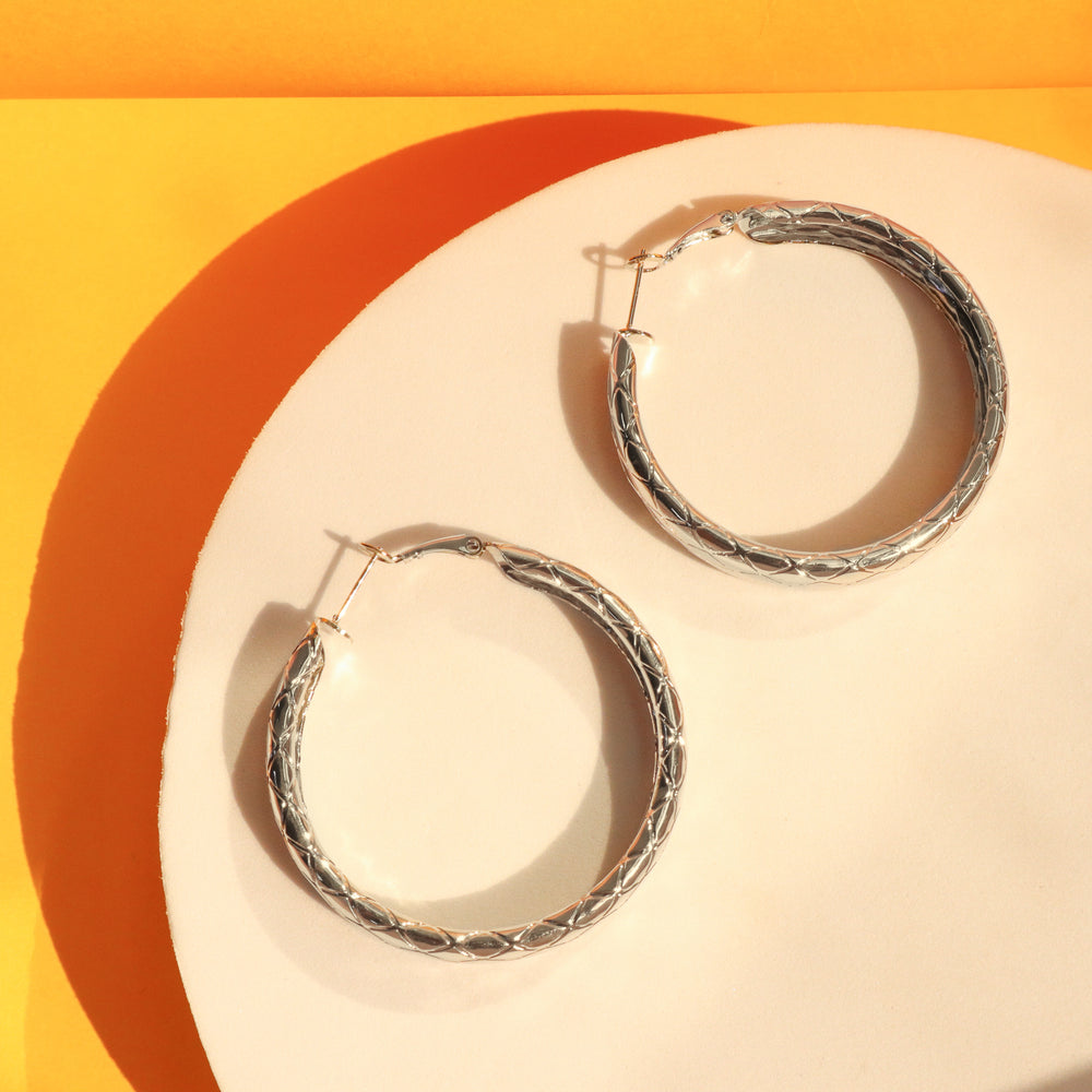 Boho Detailed silver hoops