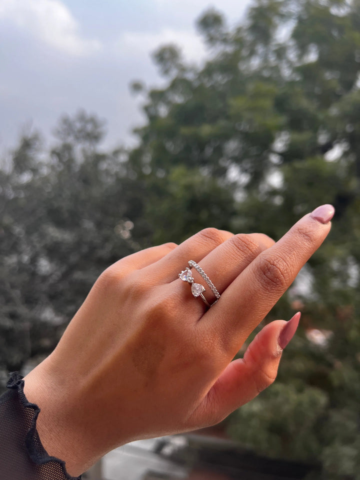 Bow stacked-effect silver ring