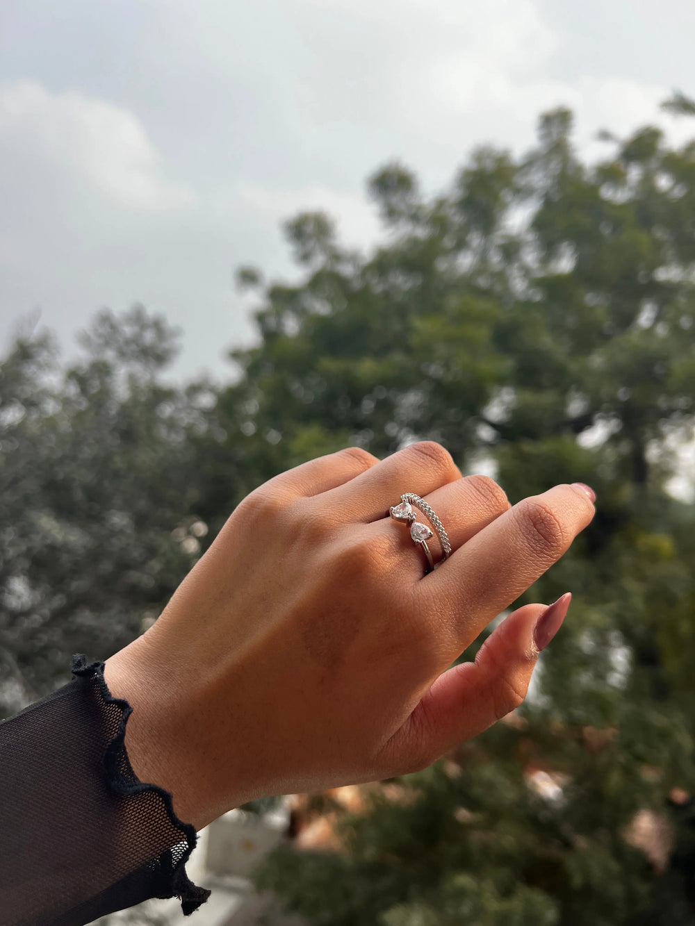 Bow stacked-effect silver ring