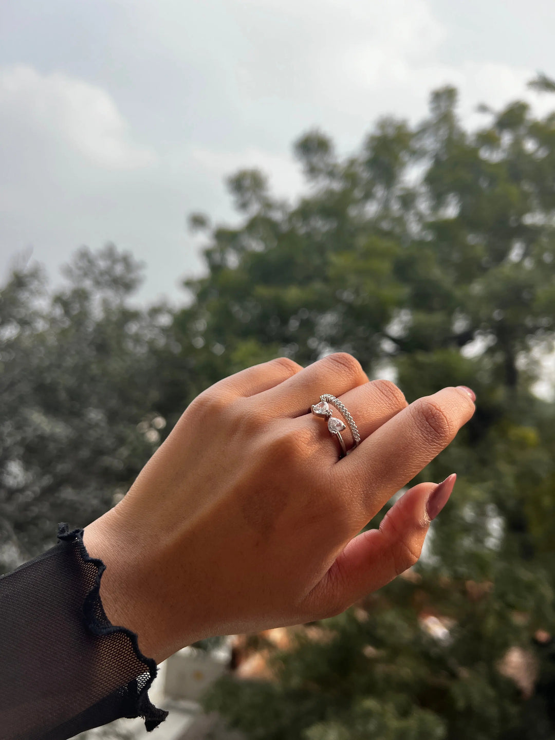 Bow stacked-effect silver ring