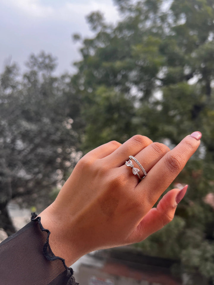 Bow stacked-effect silver ring
