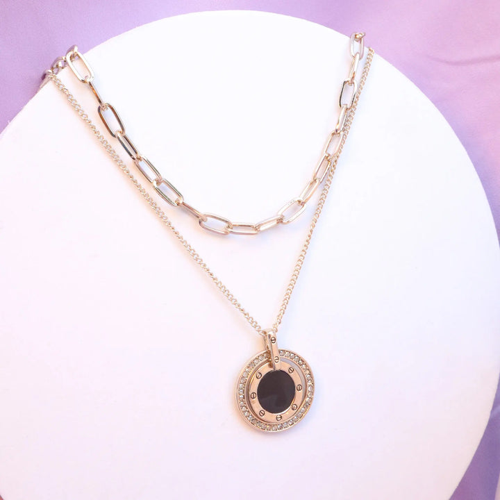 Chain Black Round Charm Necklace