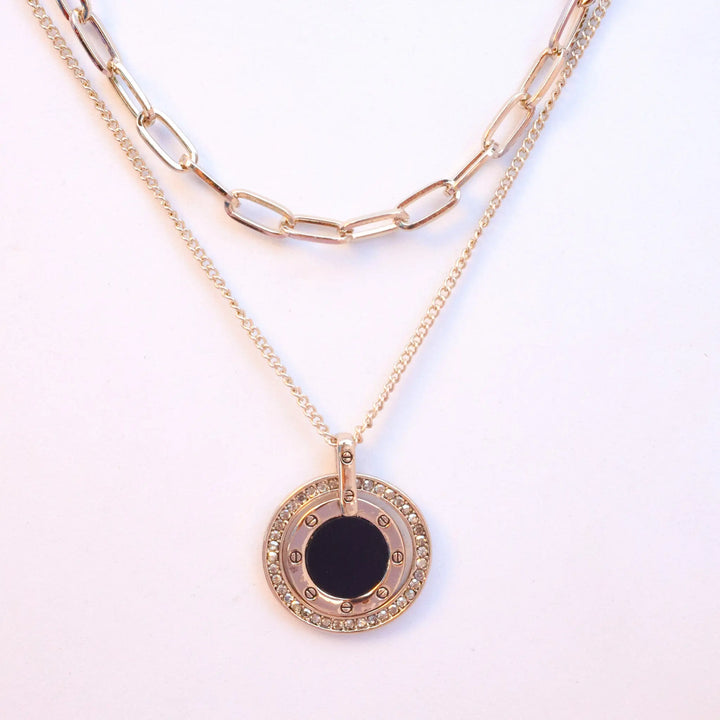 Chain Black Round Charm Necklace