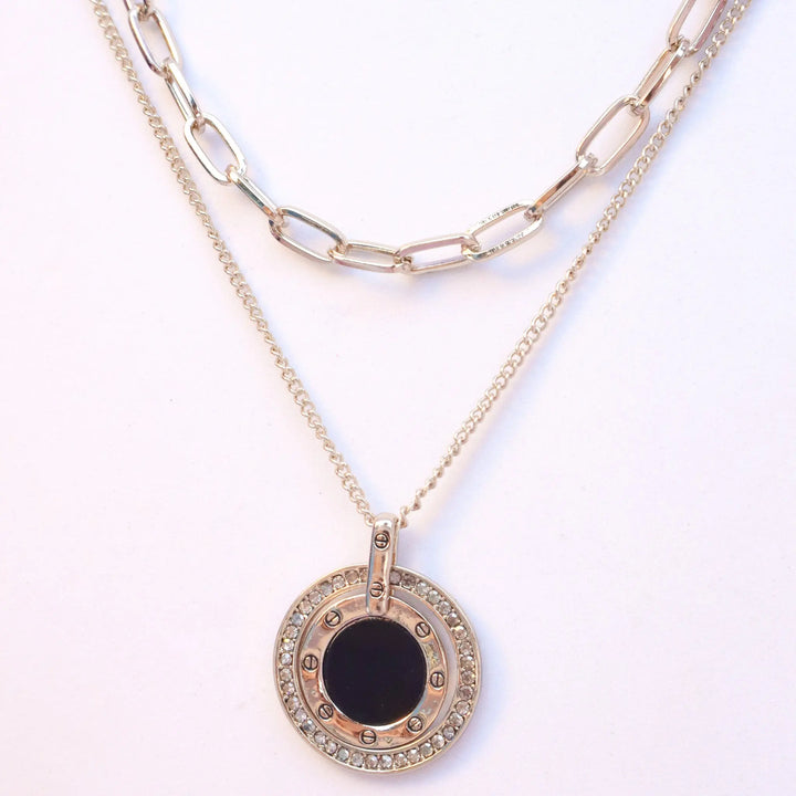 Chain Black Round Charm Necklace