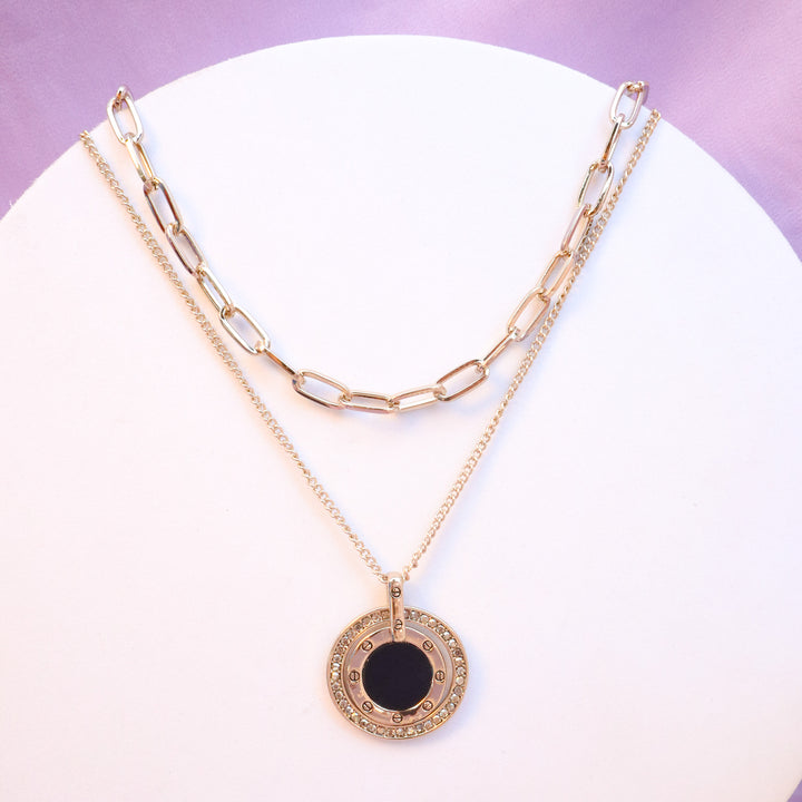 Chain Black Round Charm Necklace