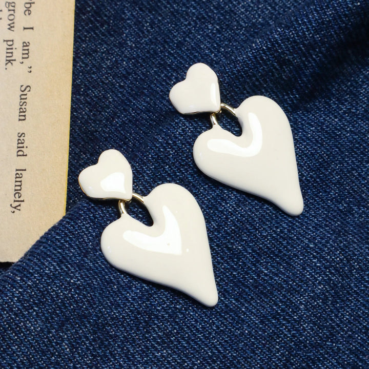 Classic Heart White Earrings