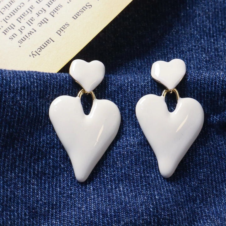Classic Heart White Earrings