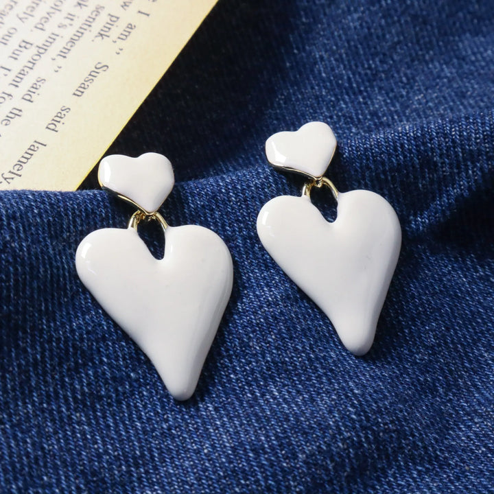 Classic Heart White Earrings