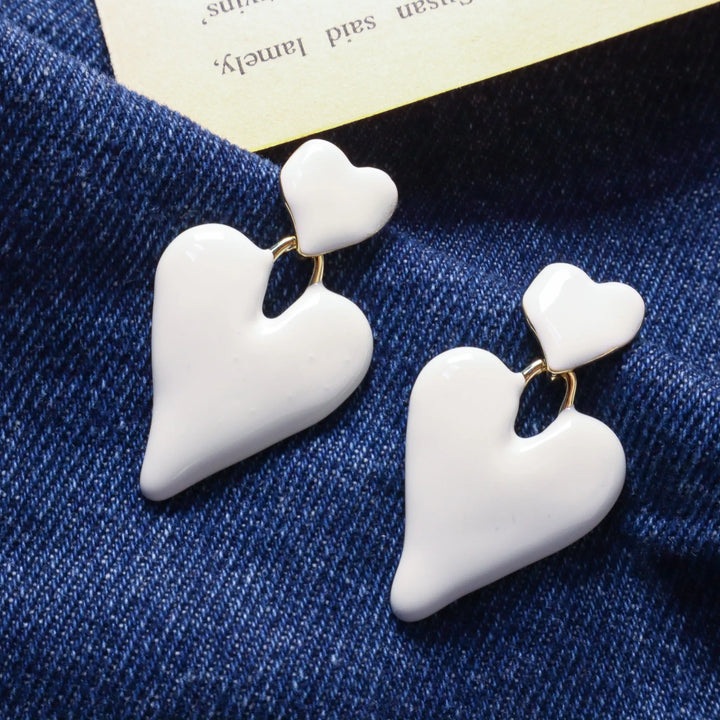 Classic Heart White Earrings