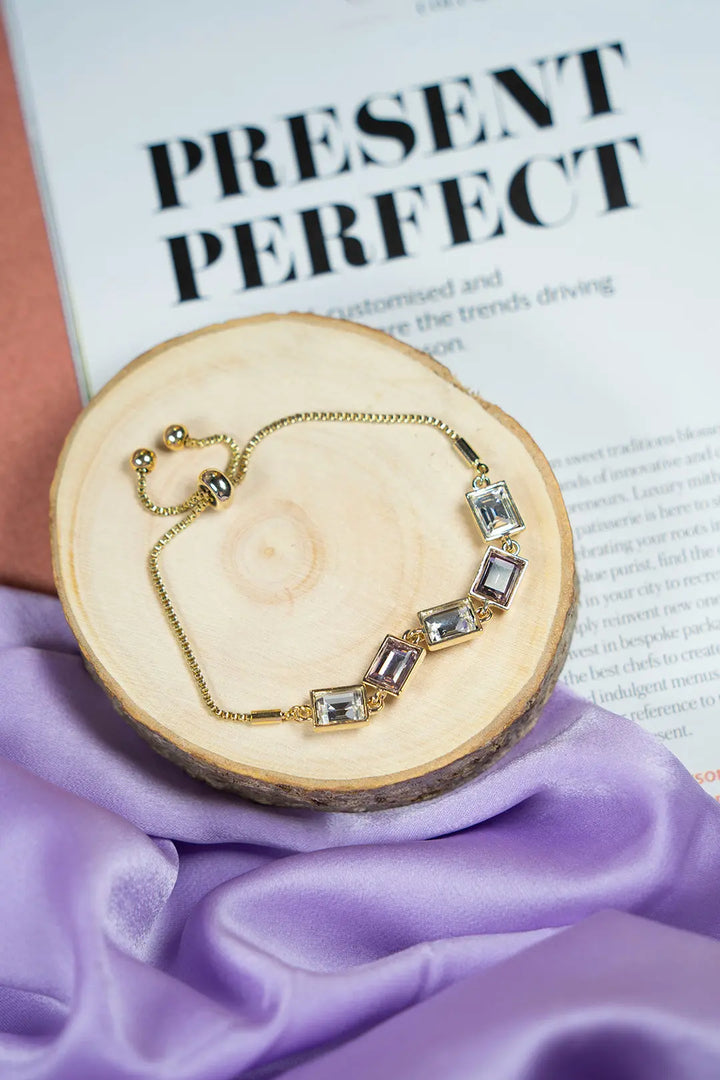 Clear Glass Crystal Bracelet- Gold