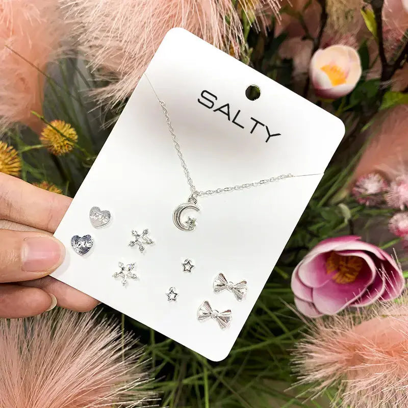 Crescent Necklace and Set of 4 Studs Combo