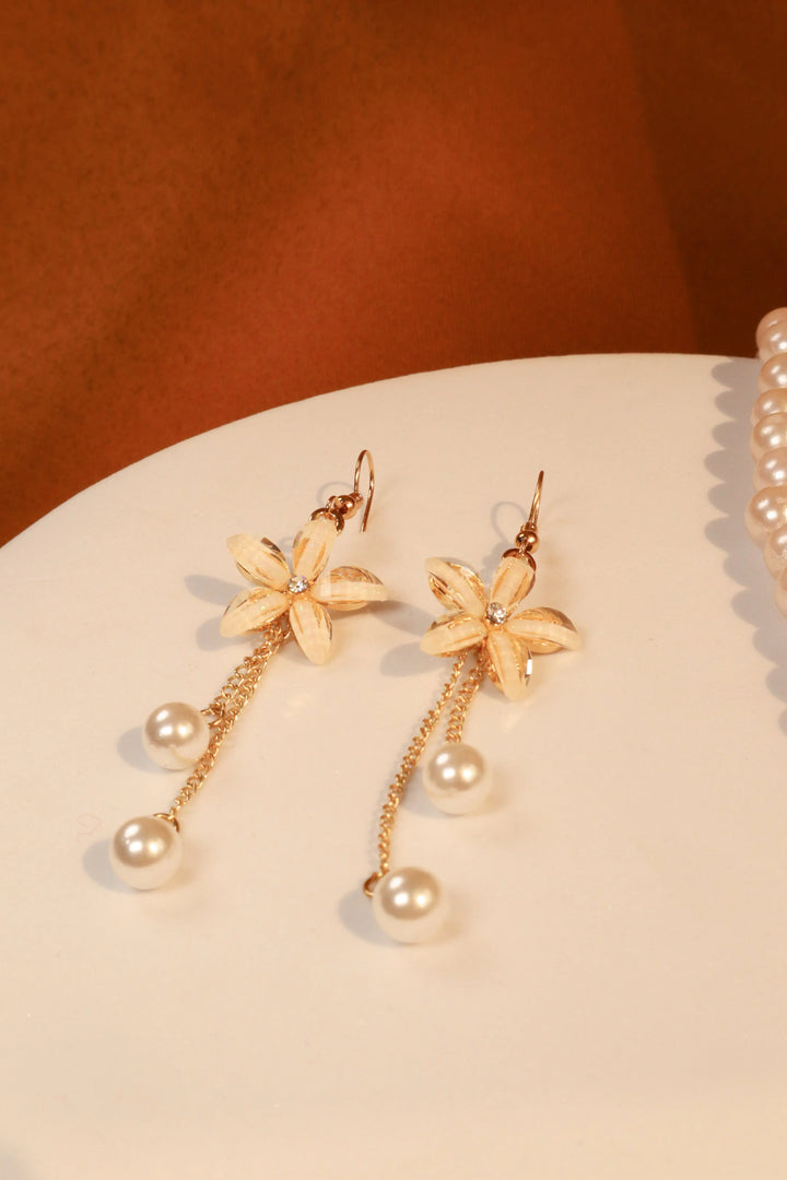 Crystal Flower Pearl Drop Earrings