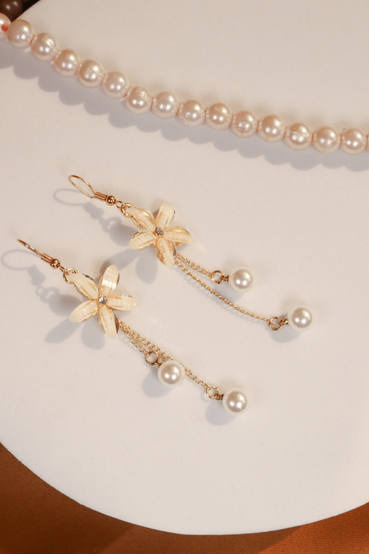 Crystal Flower Pearl Drop Earrings