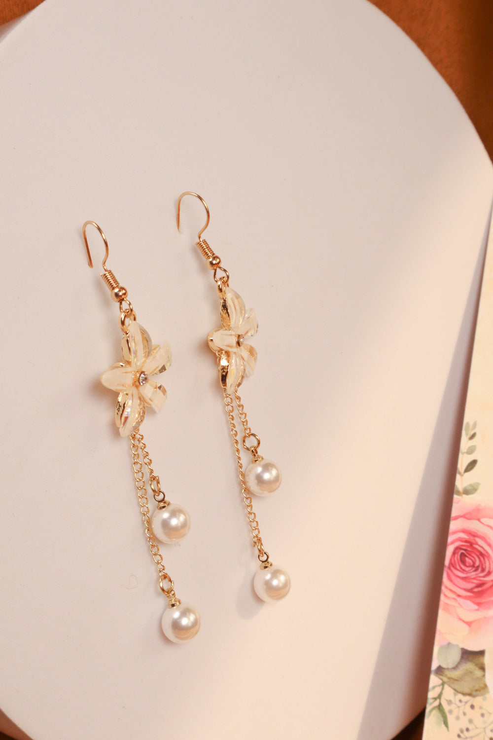 Crystal Flower Pearl Drop Earrings