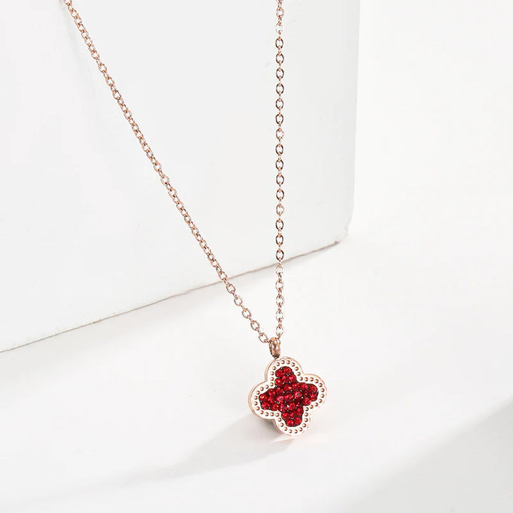 Crystal Reversible (Red & Black) Clover Necklace